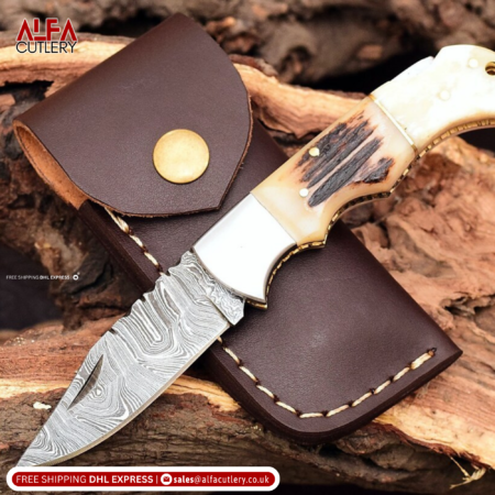 custom handmade damascus steel folding pocket knife in Super Quality