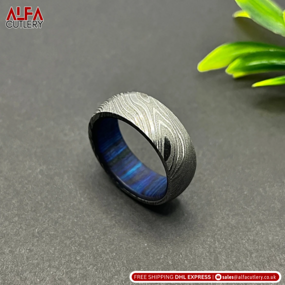 Damascus Steel Ring Band Custom Width Damascus Ring Men Wedding Ring