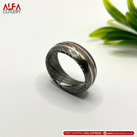 Damascus Steel Ring Band Custom Width Damascus Ring Men Wedding Ring