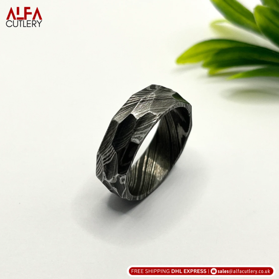 Damascus Steel Ring Band Custom Width Damascus Ring Men Wedding Ring