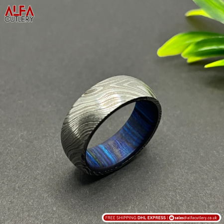 Damascus Steel Ring Band Custom Width Damascus Ring Men Wedding Ring