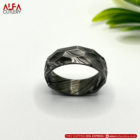 Damascus Steel Ring Band Custom Width Damascus Ring Men Wedding Ring