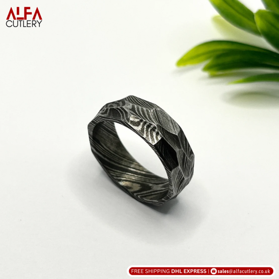 Damascus Steel Ring Band Custom Width Damascus Ring Men Wedding Ring