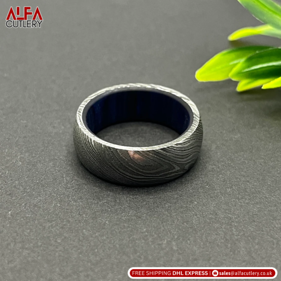 Damascus Steel Ring Band Custom Width Damascus Ring Men Wedding Ring