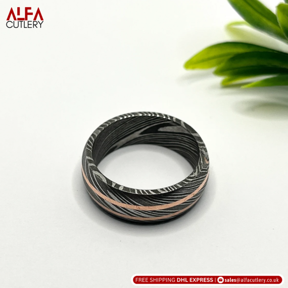 Damascus Steel Ring Band Custom Width Damascus Ring Men Wedding Ring