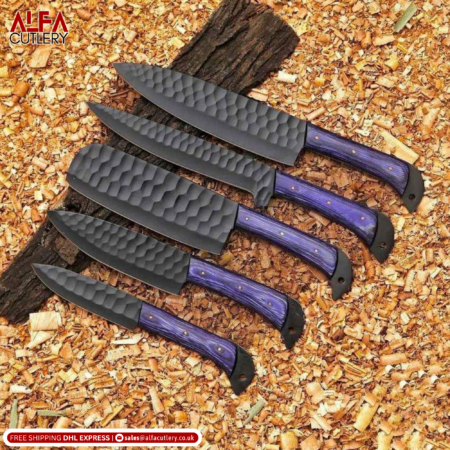 5 PCS Hand Forged Cold Carbon Steel Chef Set in Super Quality / Chef knives Set