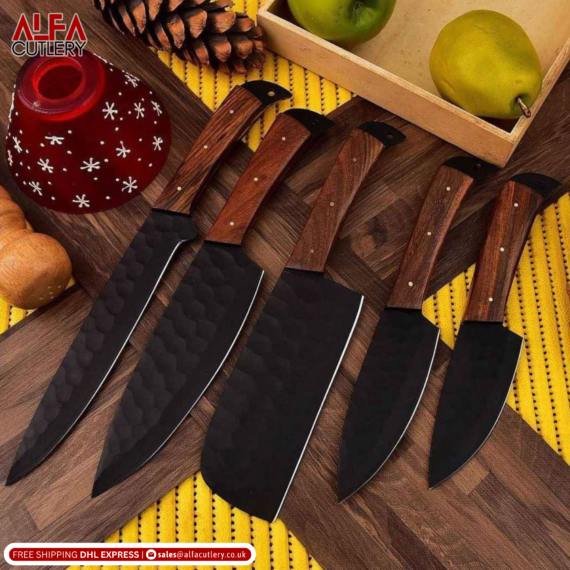 5 PCS Hand Forged Cold Carbon Steel Chef Set in Super Quality