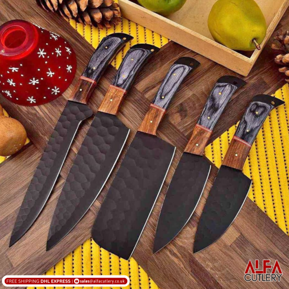5 PCS Hand Forged Cold Carbon Steel Chef Set in Super Quality / Chef knives Set