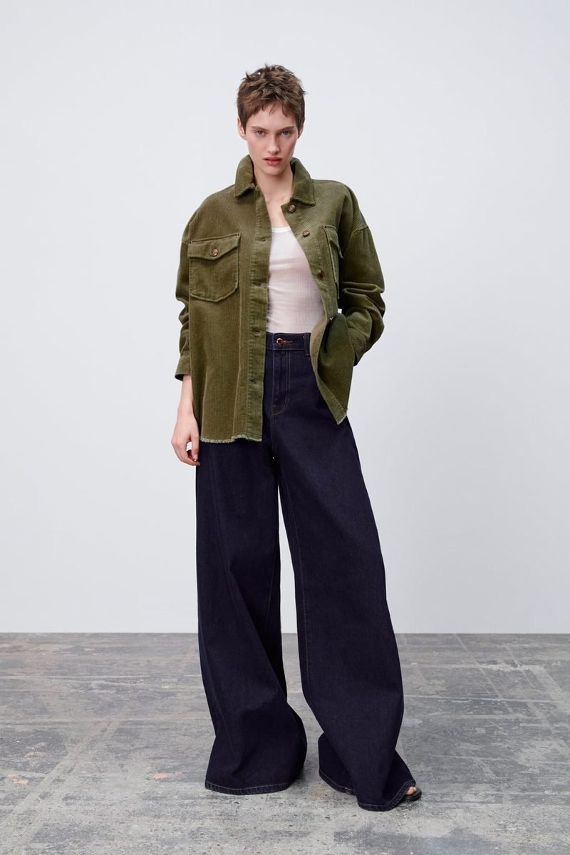 Corduroy Overshirt with Frayed Hem