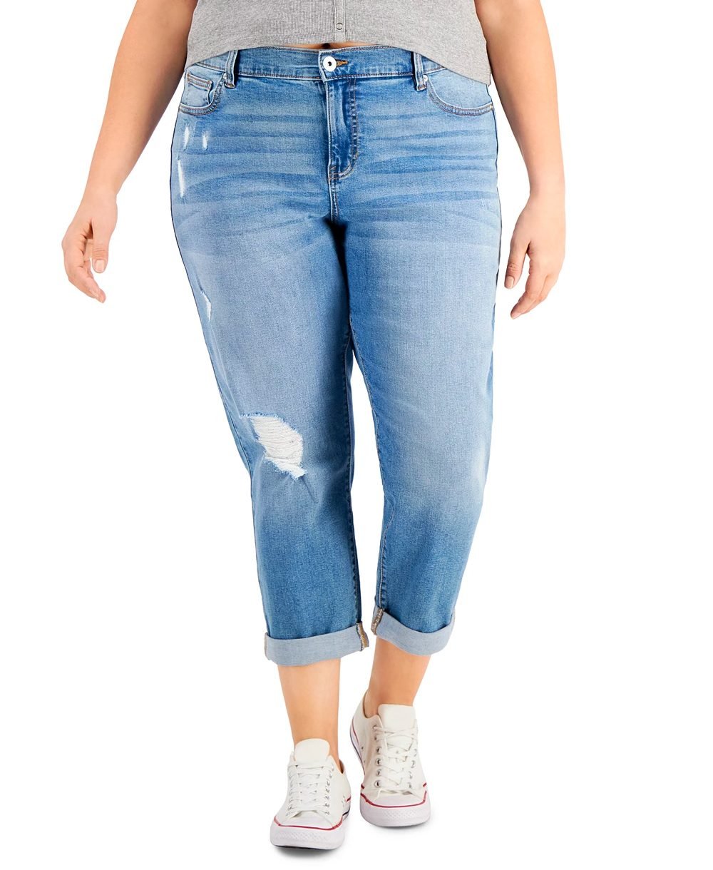 Girlfriend Ripped Cuffed Jeans