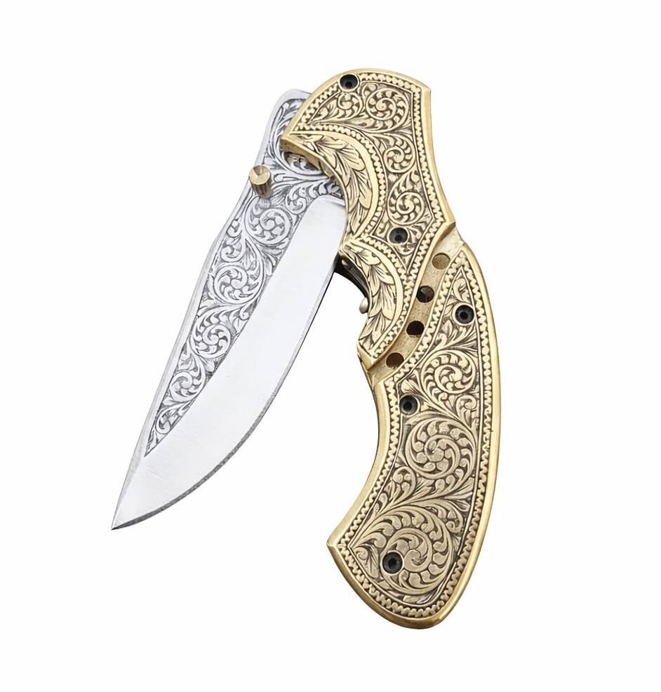 Premium Hand Engraved Folding Knife